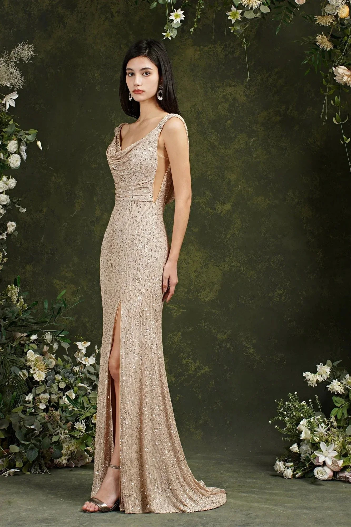 Brilliant Scoop Neck Sequins Backless Mermaid Bridesmaid/Prom Dress With Side Slit - Image 5