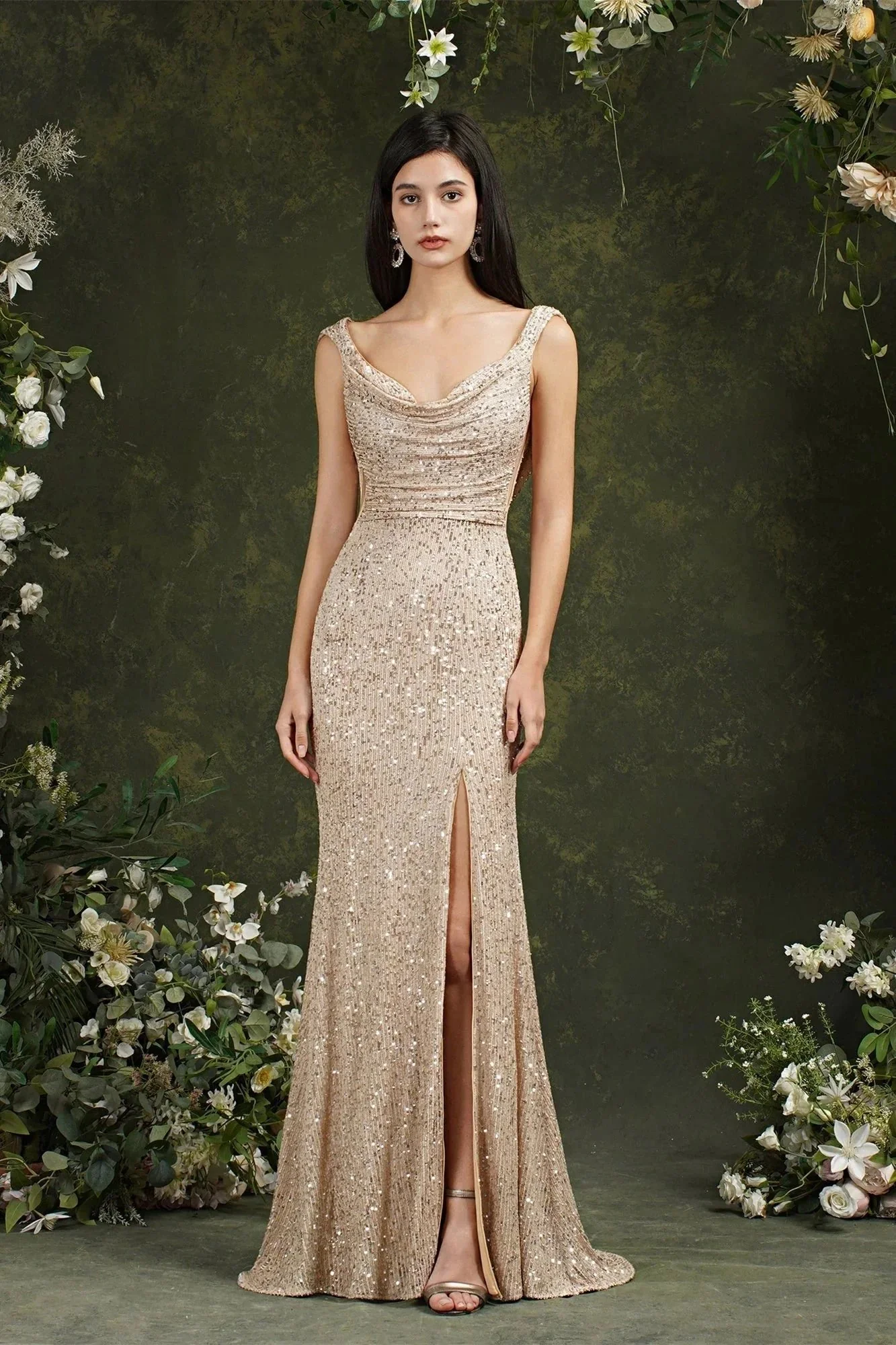 Brilliant Scoop Neck Sequins Backless Mermaid Bridesmaid/Prom Dress With Side Slit - Image 7