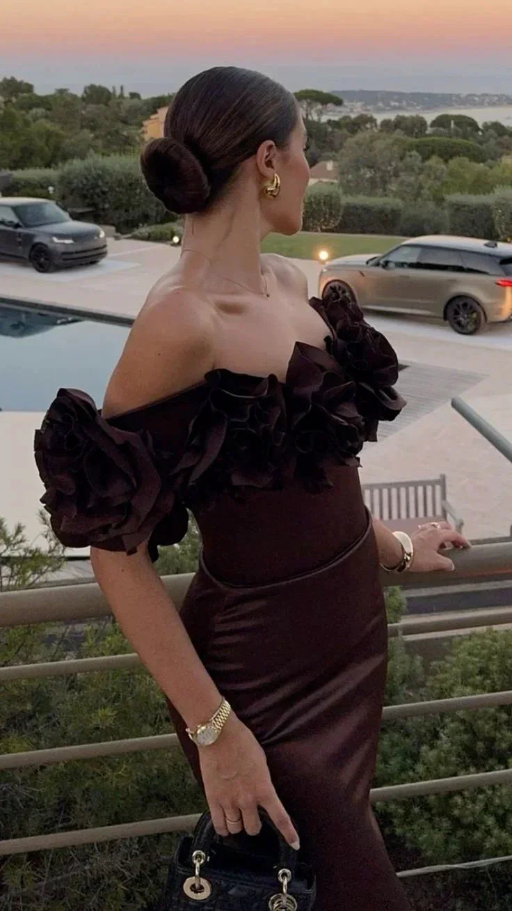 Brown Luxury Mermaid Evening Dress Off The Shoulder Long Prom Dress Y7592 - Image 2