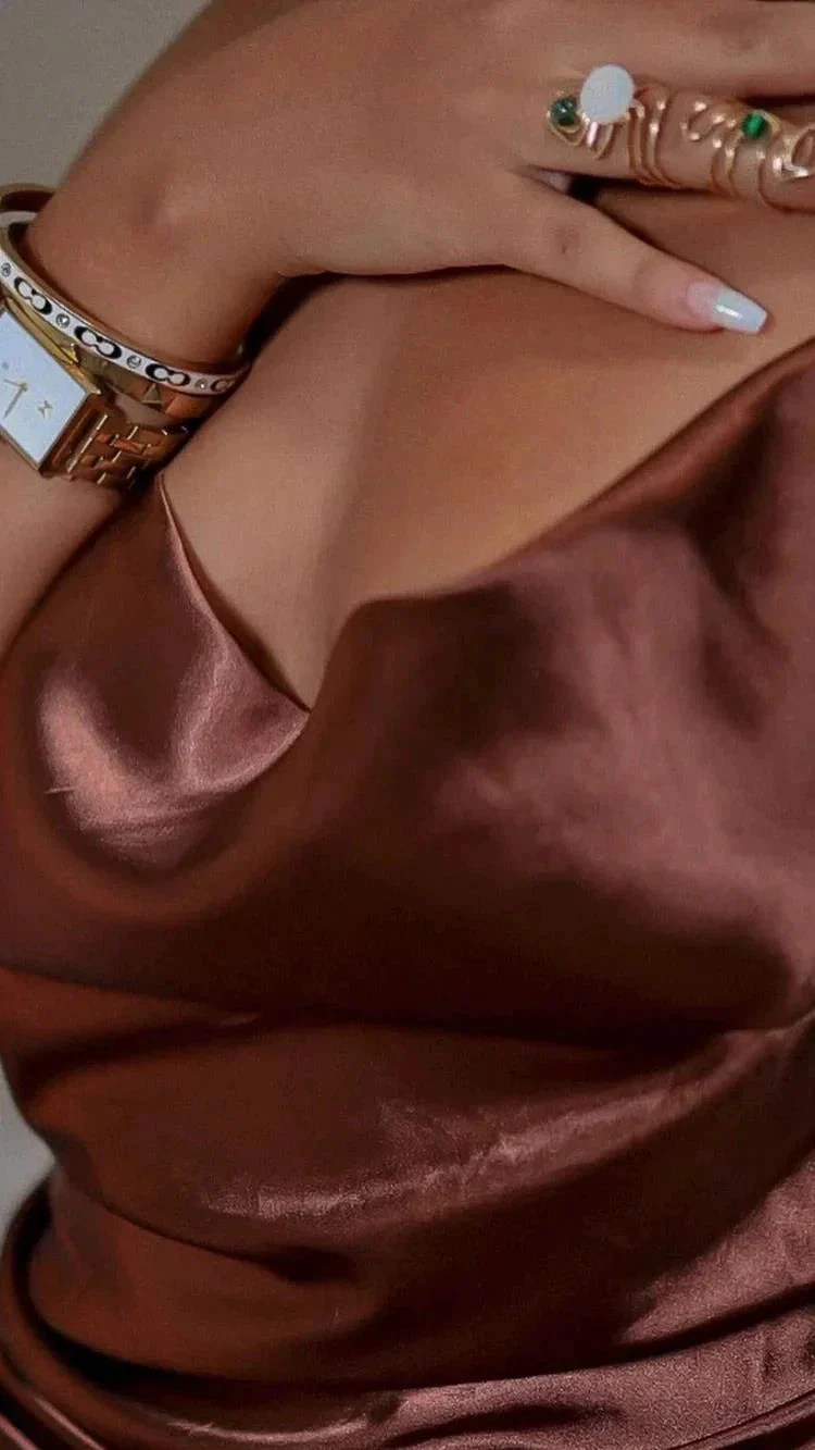 Brown Spaghetti Straps Silk Dress Sexy Homecoming Dress Y352 - Image 3
