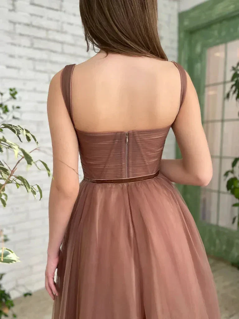 Brown Tea Length Prom Dresses Tea Length Brown Formal Homecoming Dresses Y228 - Image 2