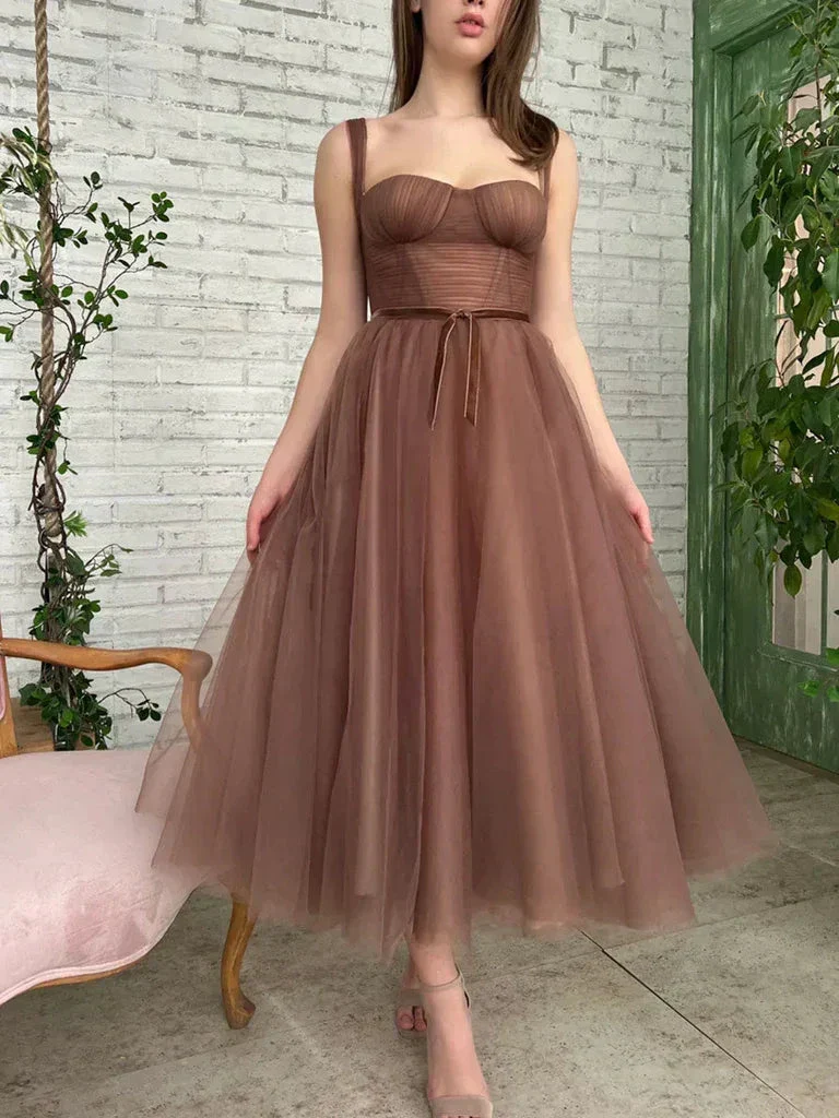 Brown Tea Length Prom Dresses Tea Length Brown Formal Homecoming Dresses Y228 - Image 3