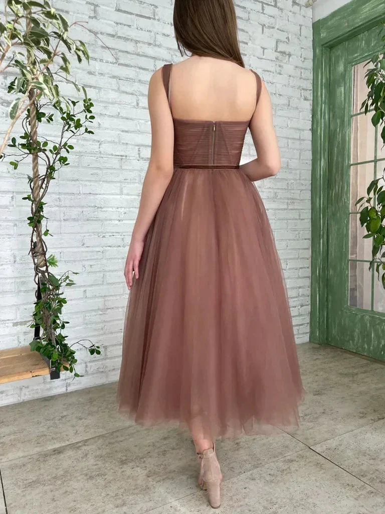 Brown Tea Length Prom Dresses Tea Length Brown Formal Homecoming Dresses Y228 - Image 4