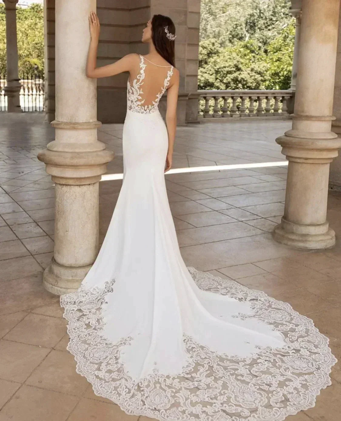 Brush Train Mermaid Wedding Dresses Sexy Depp V-neck Vestidos De Novia Sleeveless Appliques Vestido De Noiva - Image 2