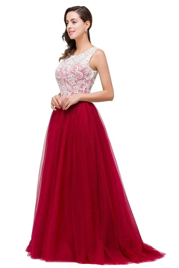 Burgundy A-line Crew Lace Chiffon Bridesmaid Dresses - Image 5