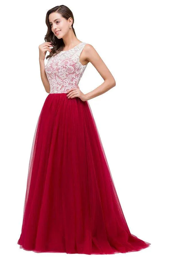 Burgundy A-line Crew Lace Chiffon Bridesmaid Dresses - Image 7