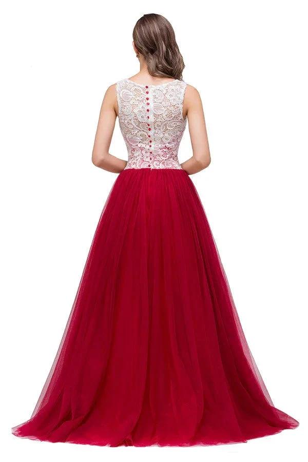 Burgundy A-line Crew Lace Chiffon Bridesmaid Dresses - Image 8