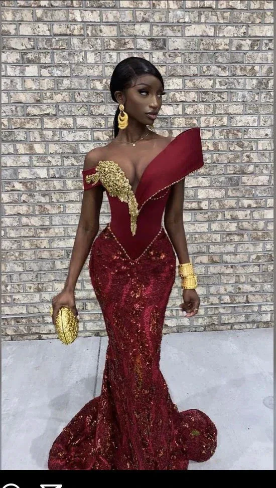 Burgundy African mermaid wedding dress, engagement dress, mermaid prom dress Y6520 - Image 2
