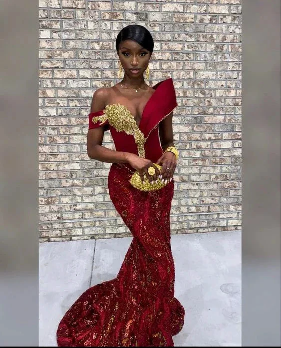 Burgundy African mermaid wedding dress, engagement dress, mermaid prom dress Y6520 - Image 3