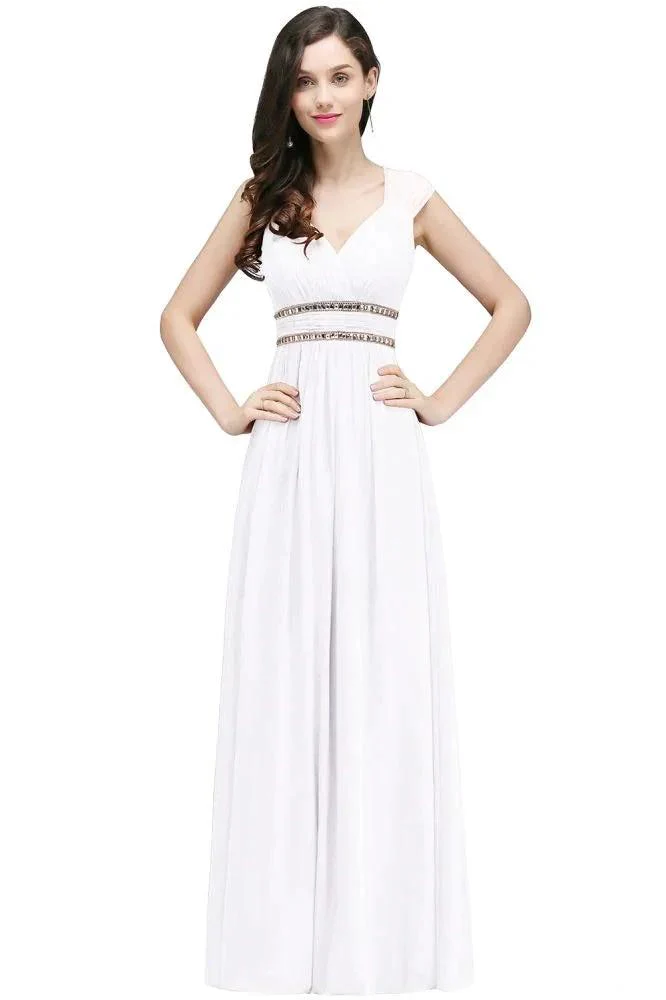 Burgundy Chiffon Sheath V Neck Long Evening Dresses - Image 2