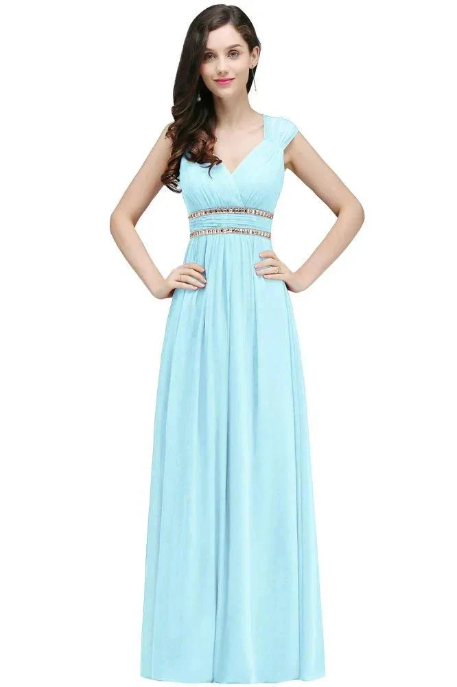 Burgundy Chiffon Sheath V Neck Long Evening Dresses - Image 4