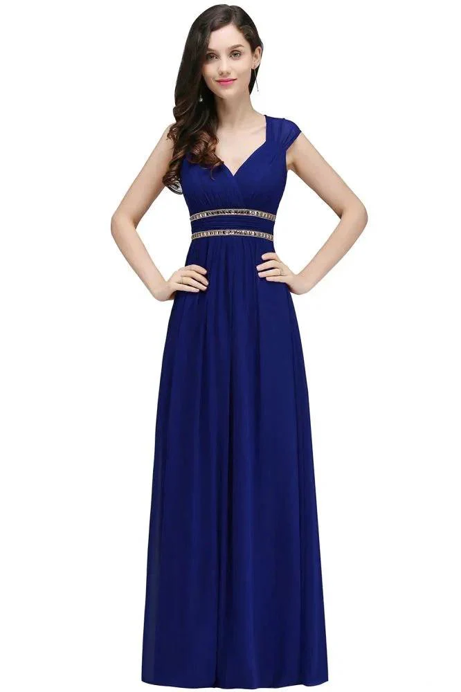 Burgundy Chiffon Sheath V Neck Long Evening Dresses - Image 5