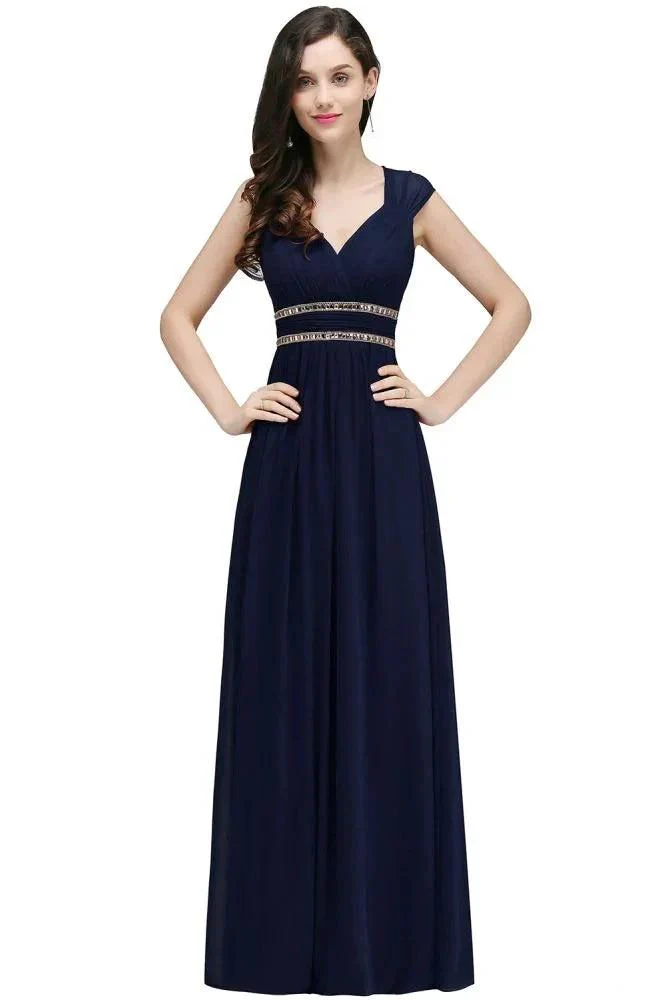 Burgundy Chiffon Sheath V Neck Long Evening Dresses - Image 6