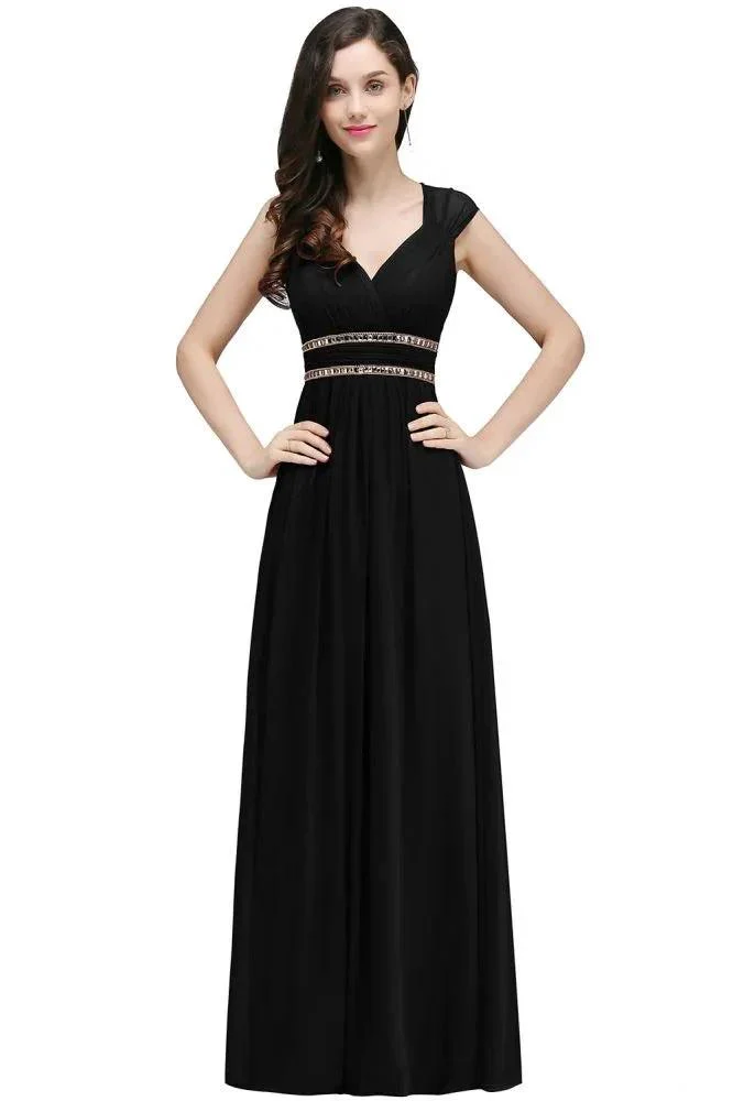 Burgundy Chiffon Sheath V Neck Long Evening Dresses - Image 7