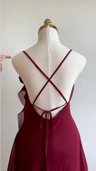 Burgundy Chiffon Short Party Dress Homecoming Dress Y8421 - Image 2