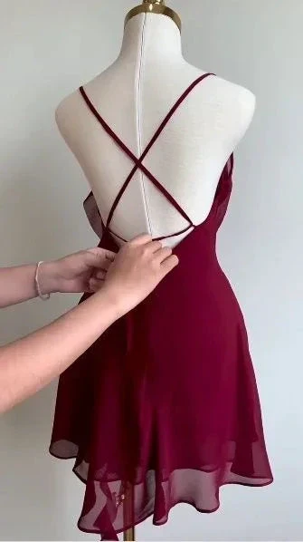 Burgundy Chiffon Short Party Dress Homecoming Dress Y8421 - Image 3