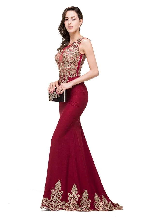 Burgundy Crew Sweep-length Mermaid Formal Dresses - Image 4