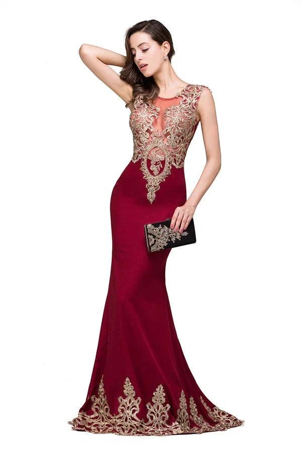 Burgundy Crew Sweep-length Mermaid Formal Dresses - Image 5