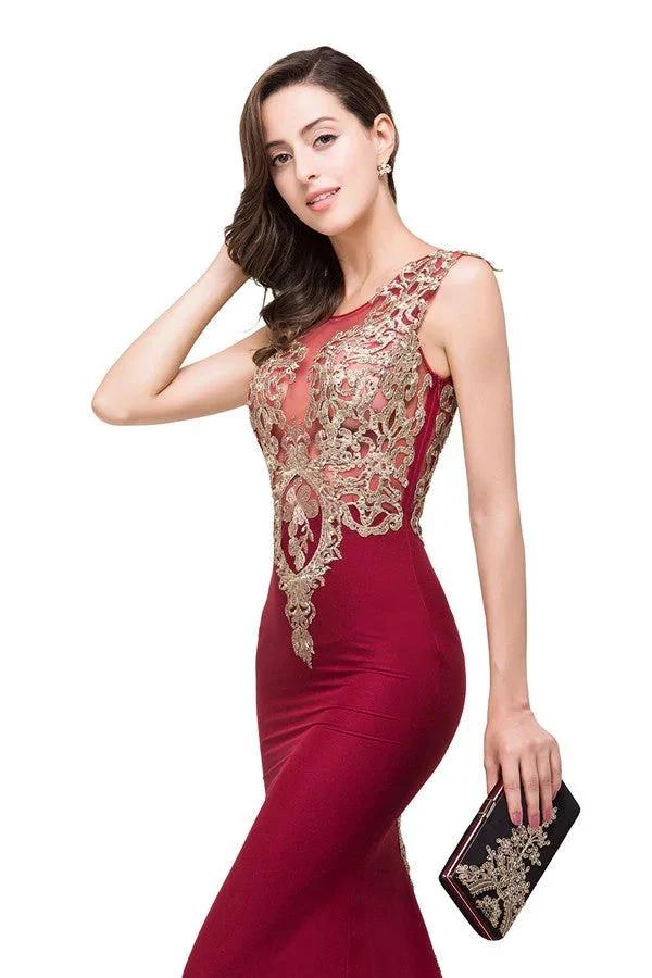Burgundy Crew Sweep-length Mermaid Formal Dresses - Image 6
