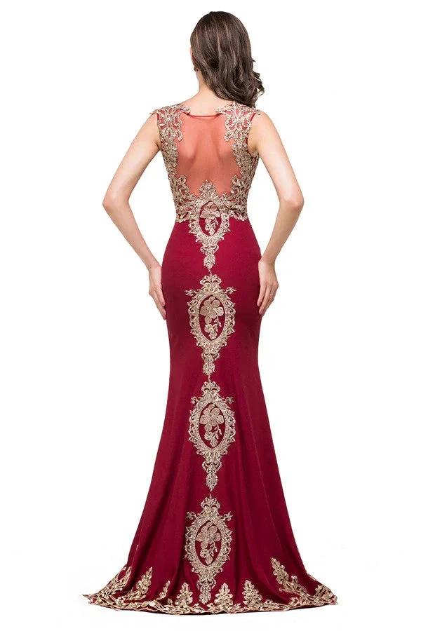Burgundy Crew Sweep-length Mermaid Formal Dresses - Image 7