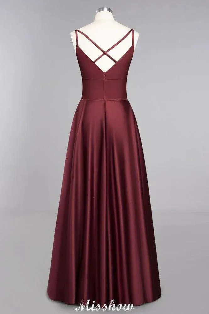 Burgundy Evening Maxi Dress Charming V-Neck Backless Wedding Party Dress - Image 10