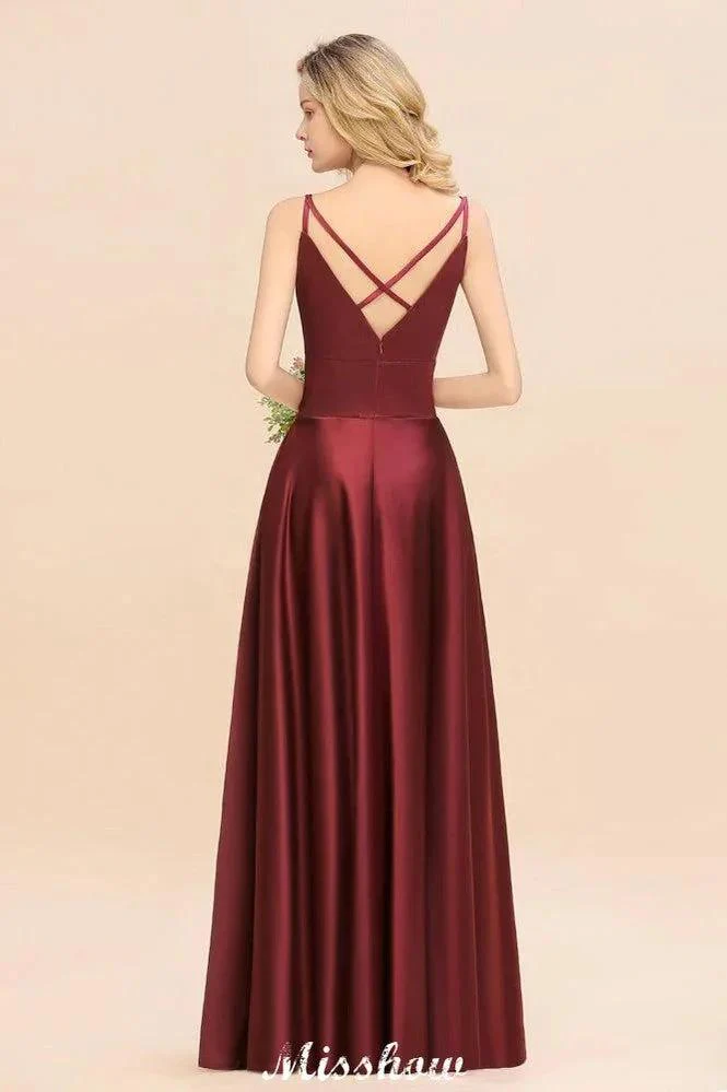Burgundy Evening Maxi Dress Charming V-Neck Backless Wedding Party Dress - Image 2
