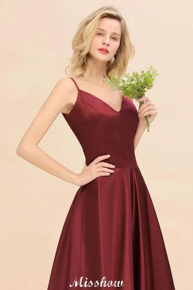Burgundy Evening Maxi Dress Charming V-Neck Backless Wedding Party Dress - Image 3