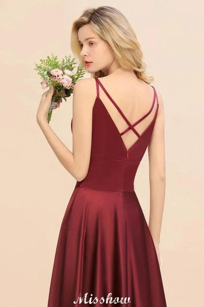 Burgundy Evening Maxi Dress Charming V-Neck Backless Wedding Party Dress - Image 4