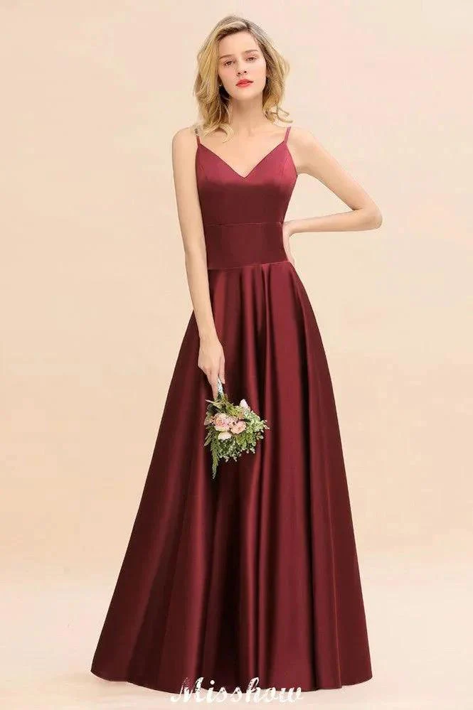 Burgundy Evening Maxi Dress Charming V-Neck Backless Wedding Party Dress - Image 5