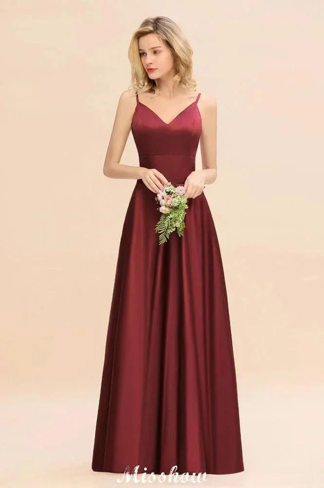 Burgundy Evening Maxi Dress Charming V-Neck Backless Wedding Party Dress - Image 6