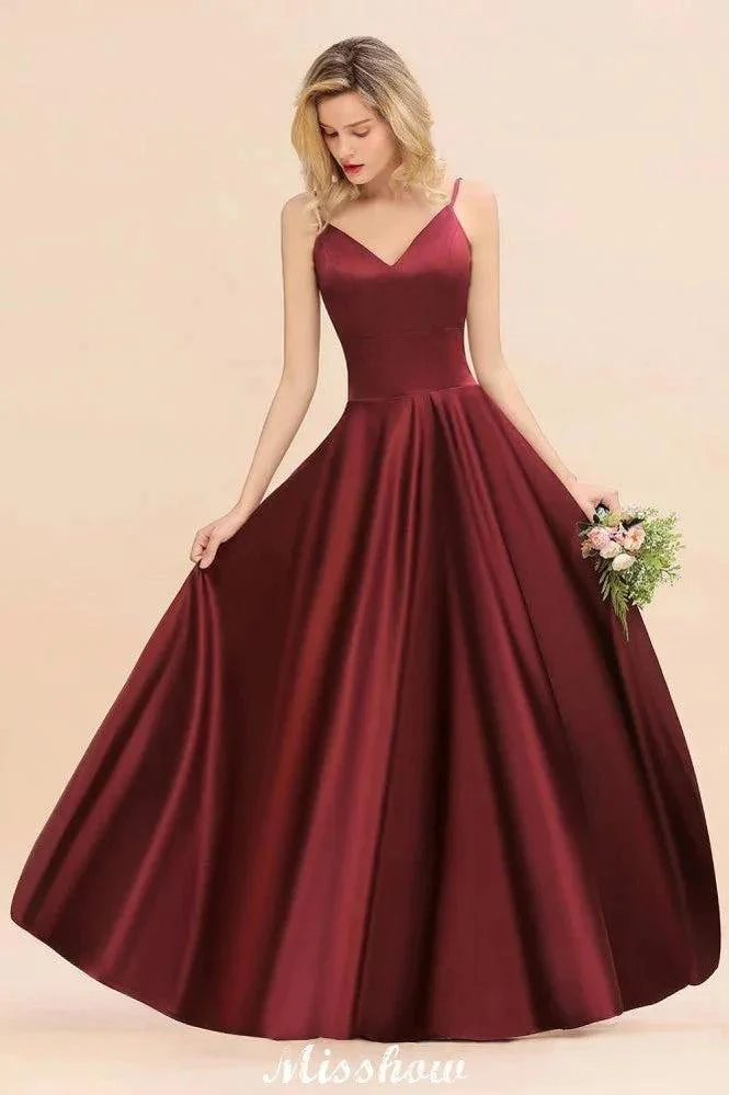 Burgundy Evening Maxi Dress Charming V-Neck Backless Wedding Party Dress - Image 7