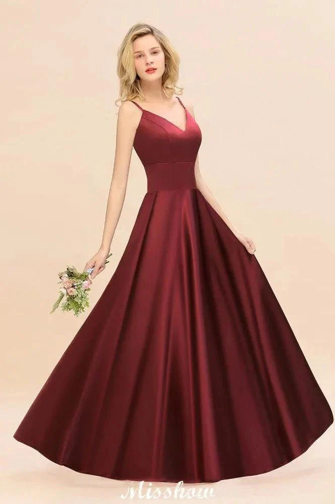 Burgundy Evening Maxi Dress Charming V-Neck Backless Wedding Party Dress - Image 8