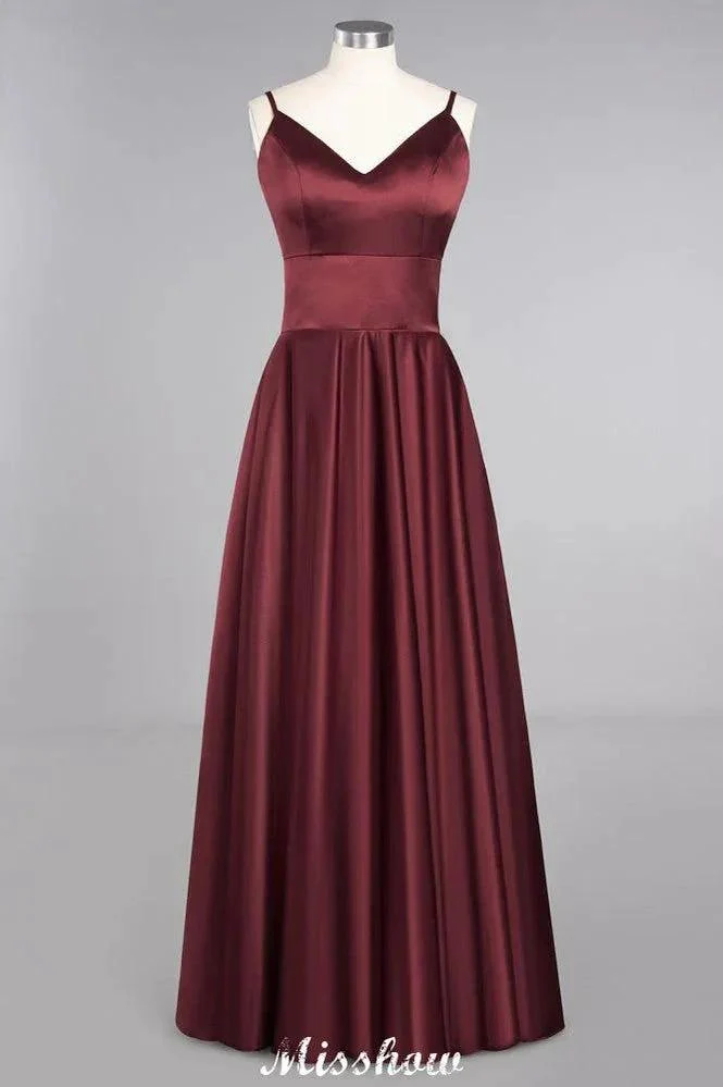 Burgundy Evening Maxi Dress Charming V-Neck Backless Wedding Party Dress - Image 9