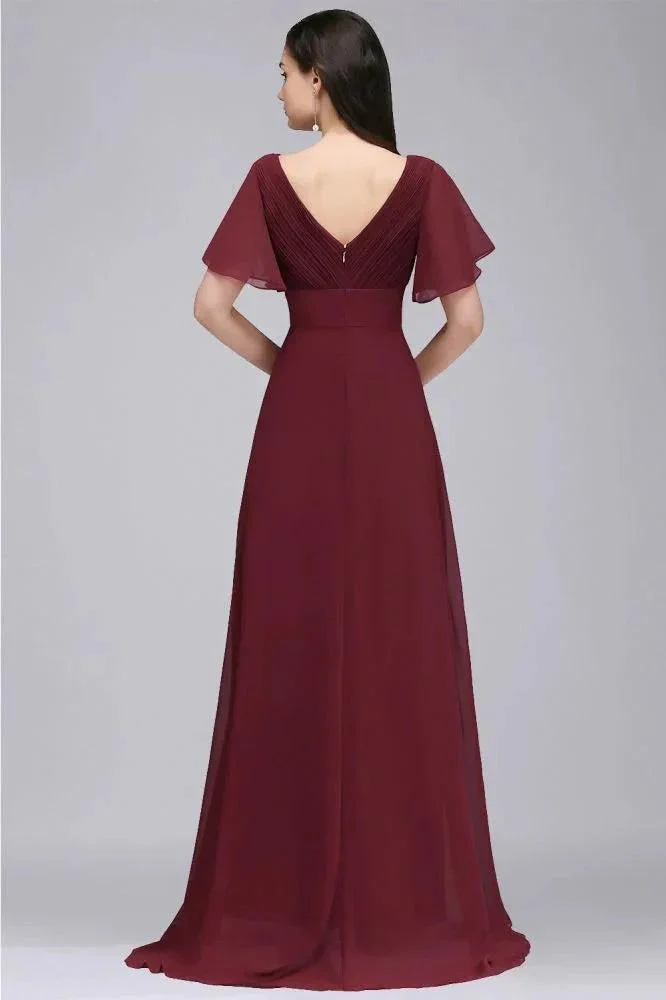 Burgundy Floor-length A-line Chiffon Prom Dress - Image 2