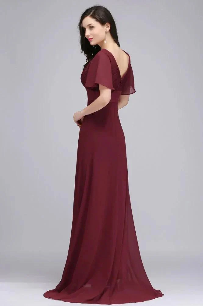 Burgundy Floor-length A-line Chiffon Prom Dress - Image 3