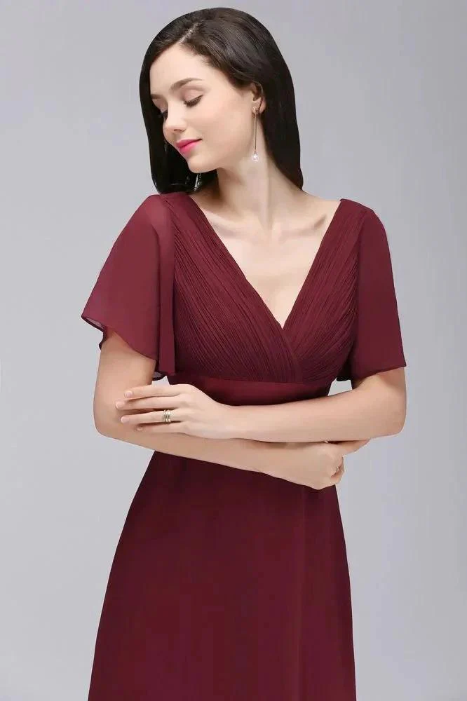 Burgundy Floor-length A-line Chiffon Prom Dress - Image 4