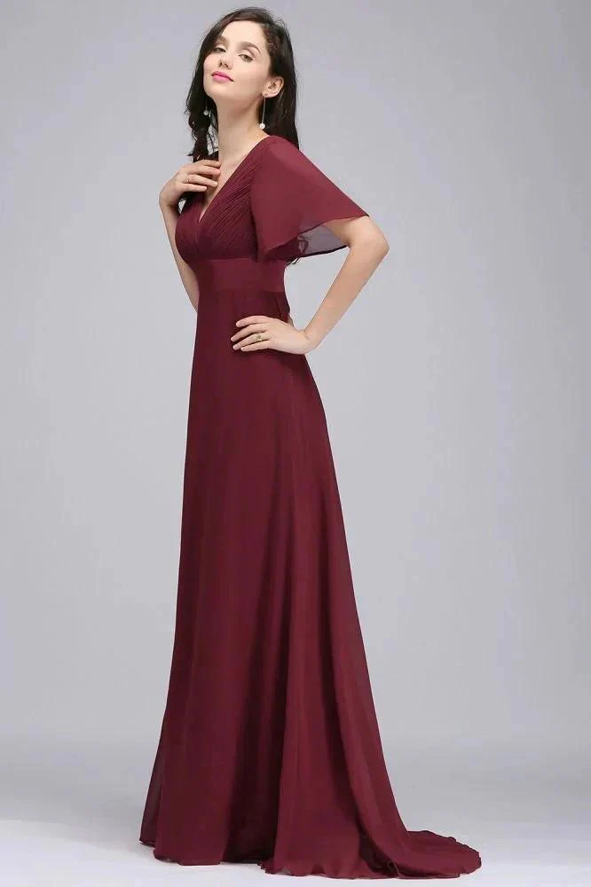 Burgundy Floor-length A-line Chiffon Prom Dress - Image 5