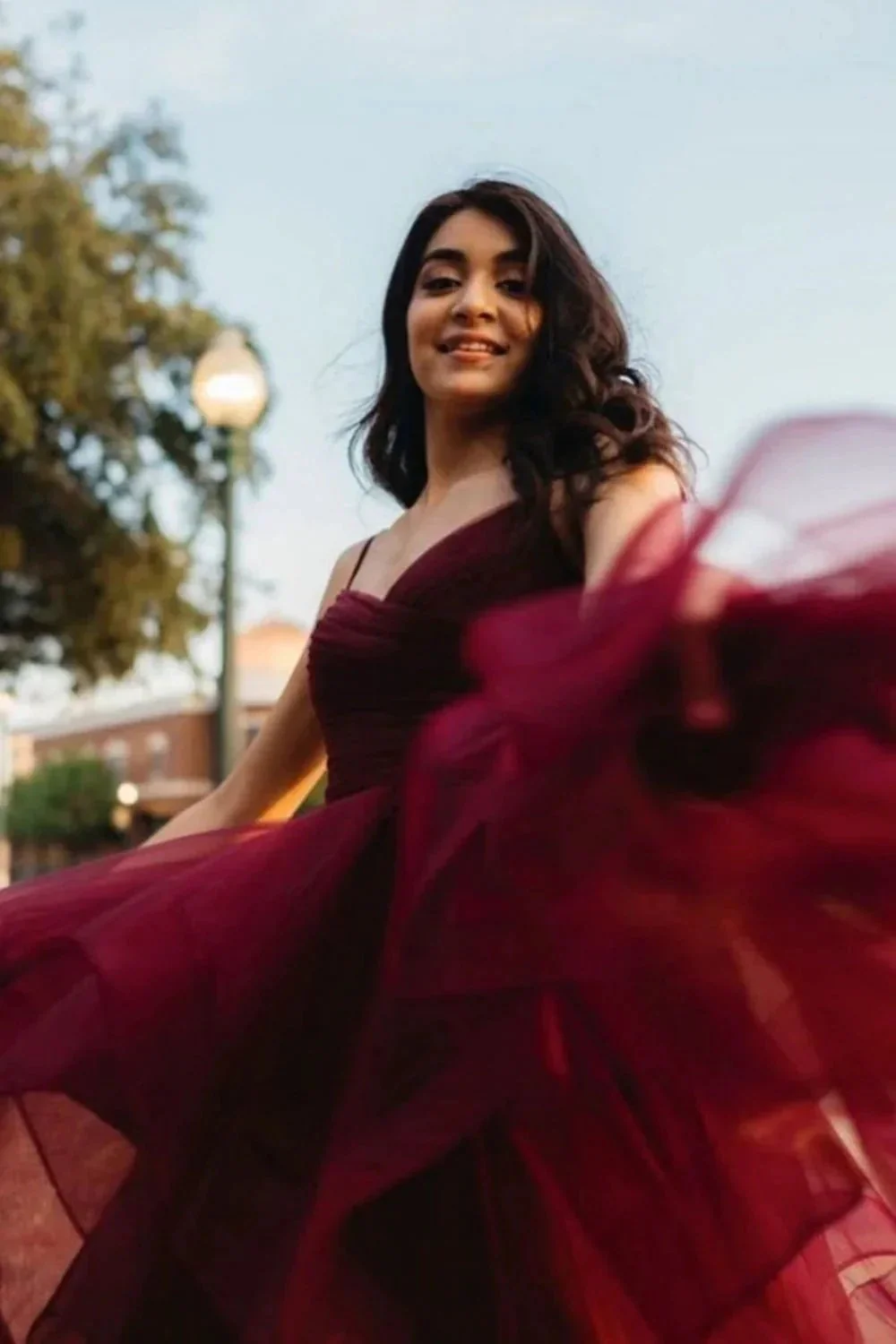 Burgundy High Low A-line Sweetheart Tulle Formal Prom Dresses - Image 2