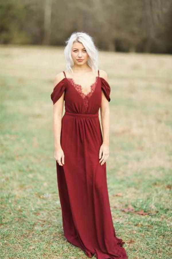 Burgundy Long Chiffon Bridesmaid Dress Wedding Party Dress BD070 - Image 2