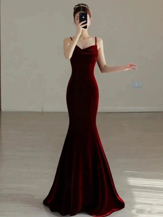 Burgundy Mermaid Spaghetti Straps Long Prom Dress Charming Burgundy Evening Dress Y384 - Image 2