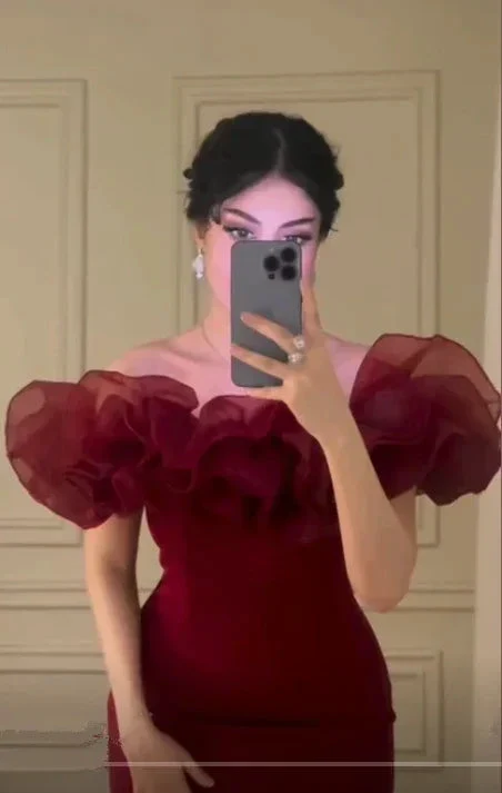 Burgundy Off The Shoulder Evening Dress Sheath Long Party Prom Dress Y7670 - Image 2