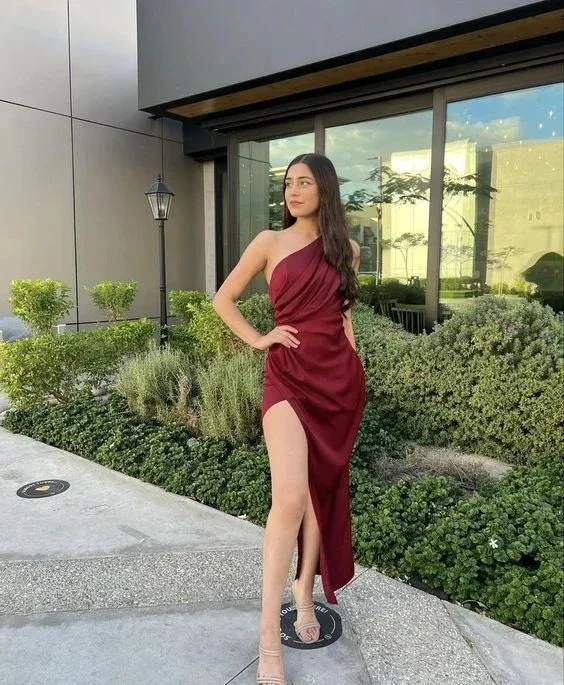 Burgundy One Shoulder Prom Dress Fashion Evening Dress Y6247 - Image 2