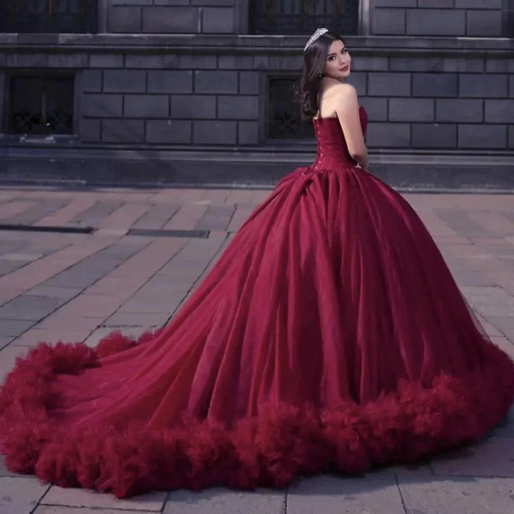 Burgundy prom dresses, pleats prom dresses, ball gown prom dresses S23339 - Image 2