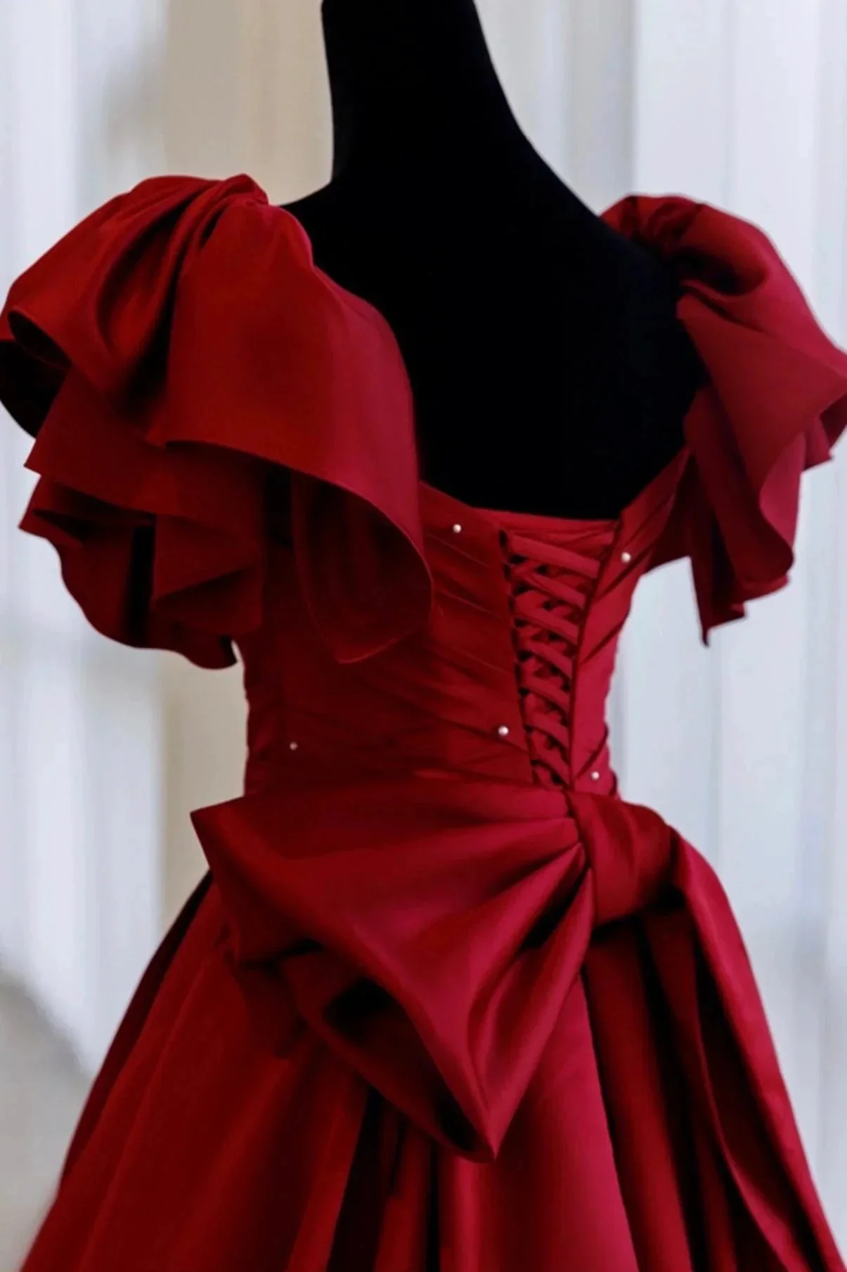 Burgundy satin long A line prom dress evening dress Y518 - Image 4