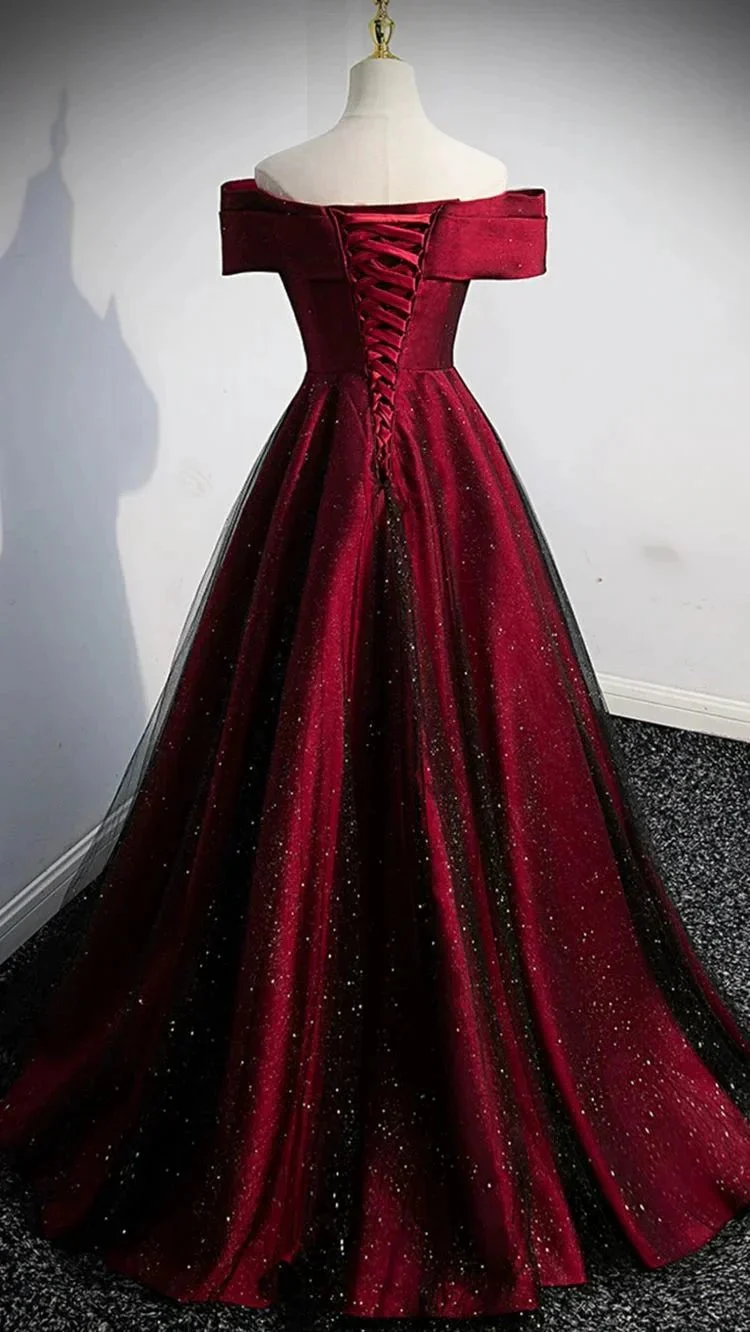 Burgundy satin long A line prom dress evening dress Y767 - Image 5