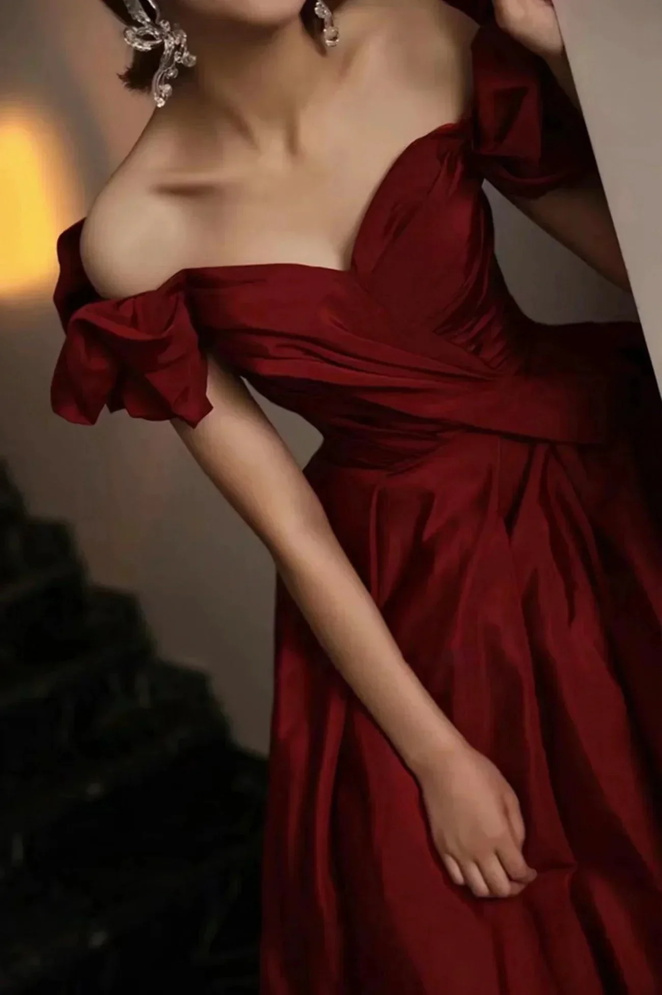 Burgundy Satin Long Prom Dress, A-Line Evening Dress Y1658 - Image 4