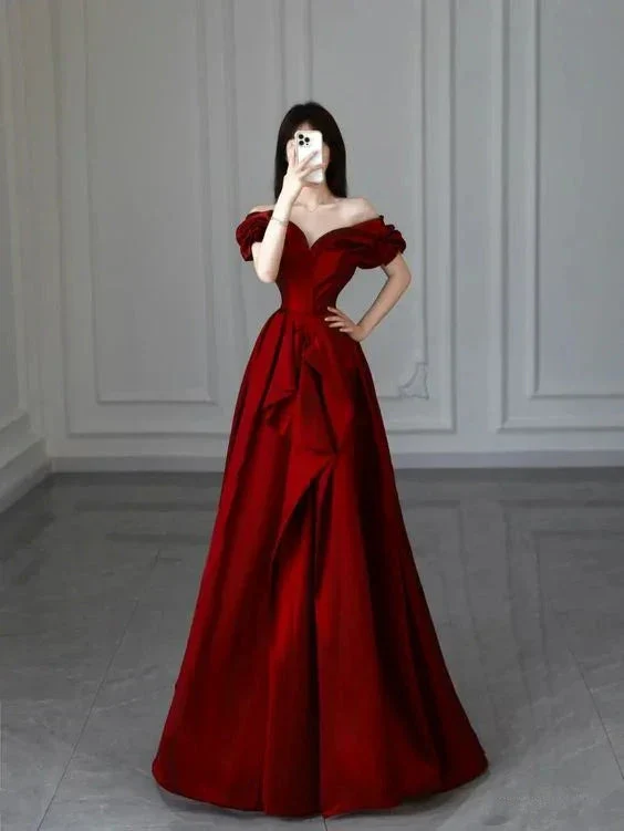 Burgundy Satin Long Prom Dress A-Line Evening Dress Y6026 - Image 2