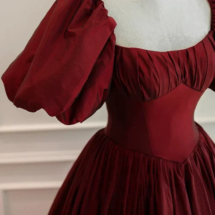 Burgundy Short Sleeves Floor Length Long Evening Dresses Y1031 - Image 3