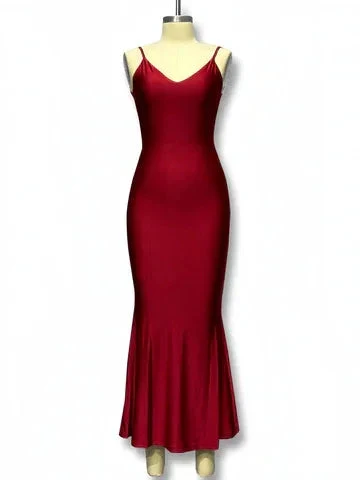 Burgundy Spaghetti Straps Mermaid Evening Dress Prom Dress Y8482 - Image 3