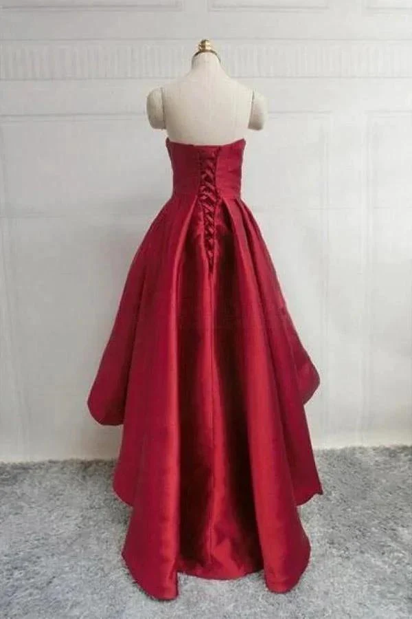 Burgundy Sweetheart Satin High Low Homecoming Dresses Short Prom Dress PD303 - Image 2